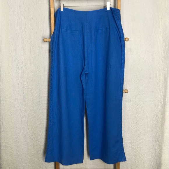 NWT Jason Wu Blue Braided Detail High Waist Wide Cropped Leg Linen Pants, Sz 10 - Picture 3 of 3